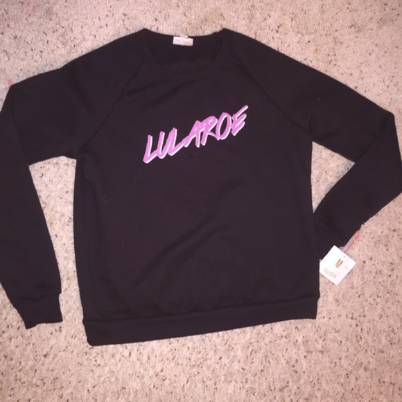 LuLaRoe Tops - NWT Lularoe black vintage logo crewneck sweatshirt! Pink writing